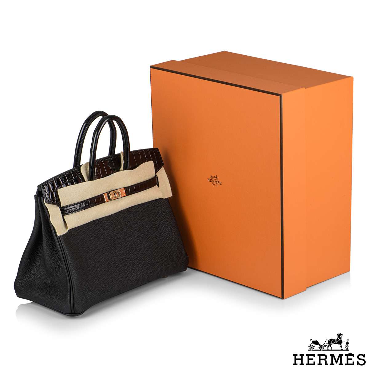 Hermès Birkin 25 Noir (Black) Touch Novillo Alligator Mississippi